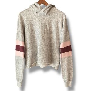 Abercrombie & Fitch Grey Collegiate Stripe Crop Hooded Sweatshirt Size Medium